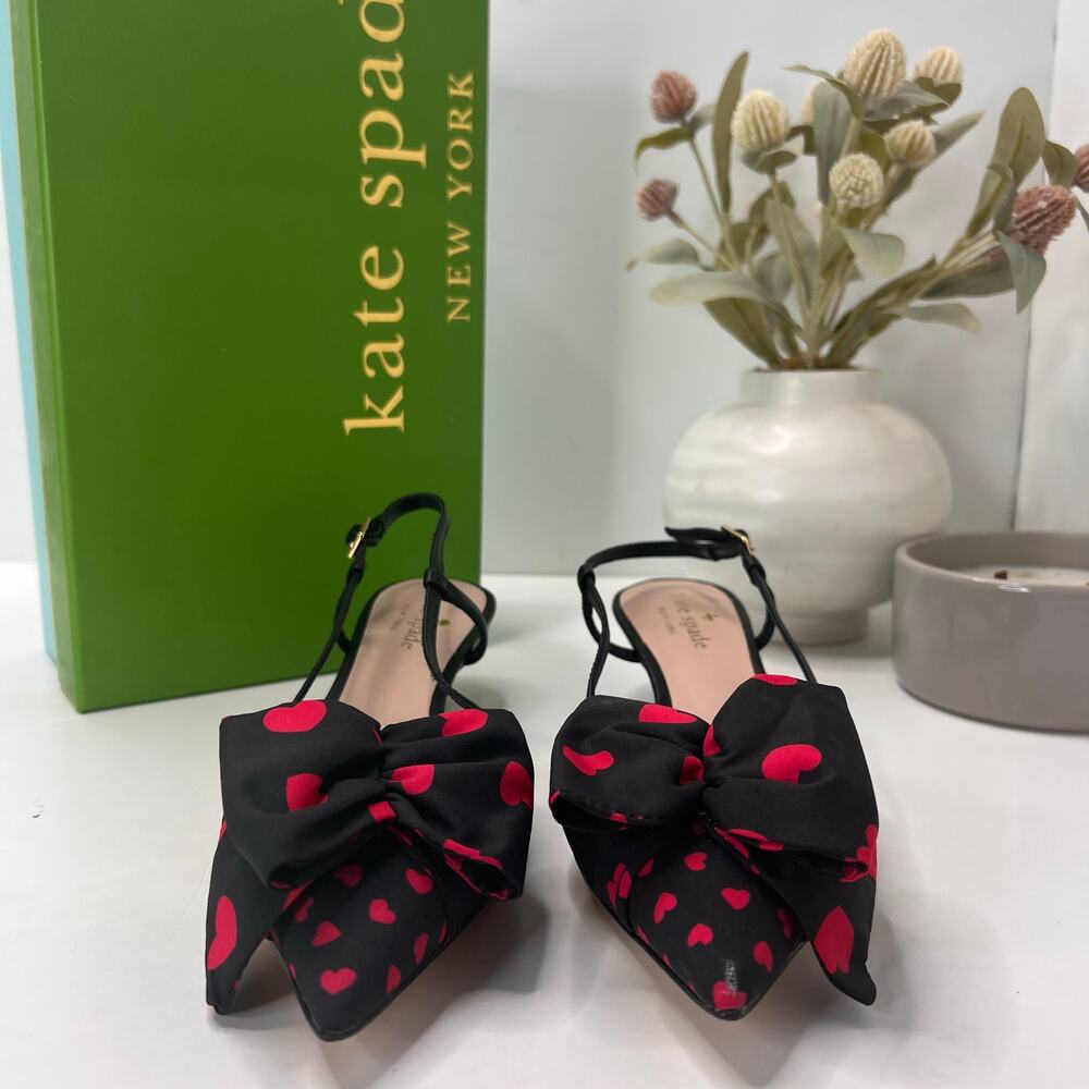 Kate Spade Daxton Heart Kitten Heel Slingback Black/Red Women 6.5M Valentine - Picture 3 of 11